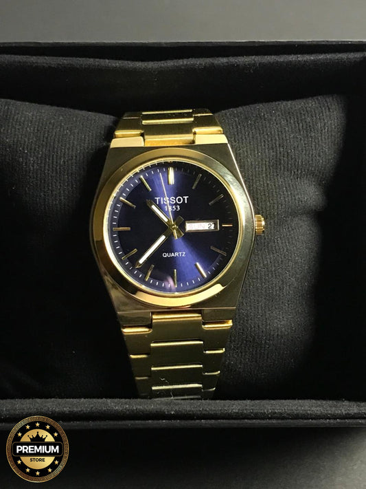 Branded Stone Gold Step & Blue Dial With Water Resistance And Date Feature